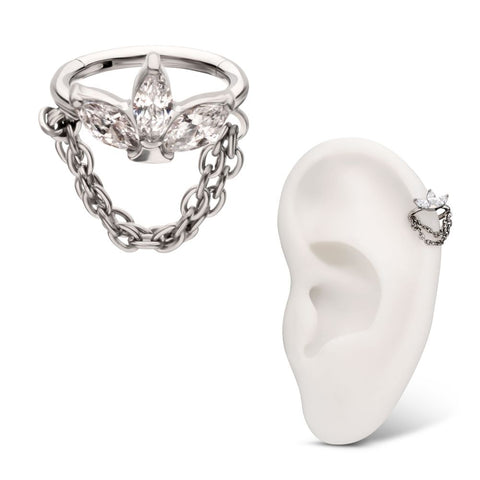 Titanium Triple Marquise CZ with Chains Hinged Segment Clicker