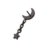 Black PVD Titanium Crescent Moon with Star Dangle Threadless End