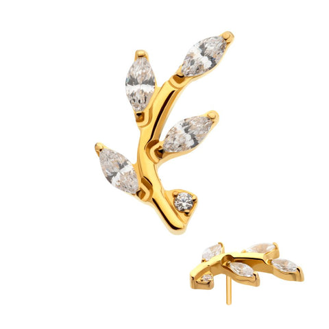 24kt Gold PVD Prong Set Marquise CZ Leaf Threadless End