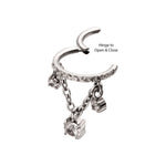Titanium CZ Pave Hoop with Prong Set Gem Double Chain Dangle Hinged Segment Clicker