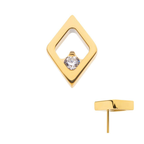 24kt Gold PVD Titanium Rhombus Shape with CZ Threadless End