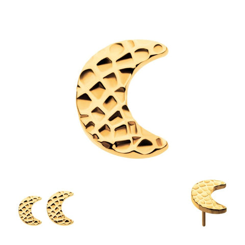 24kt Gold PVD Hammered Crescent Moon Threadless End