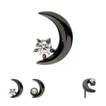 Black PVD Titanium Crescent Moon With White CZ Prong Threadless End