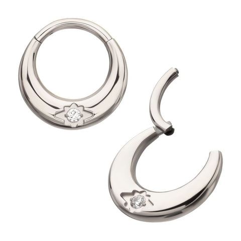 Titanium Etched Design Prong Set Gem Front Facing Hinged Segment Ring