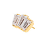 24kt Gold PVD Prong Set Baguette CZ 3-Cluster Threadless End