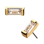14K Gold Threadless Rectangle CZ Top