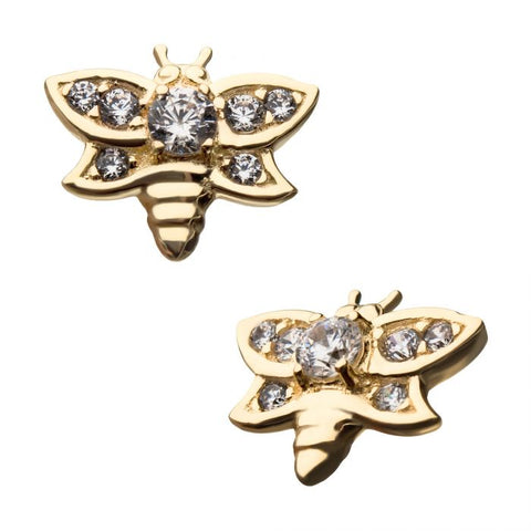 14K Gold Threadless Bee Wings & Center CZ Top