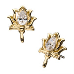 14K Gold Threadless Lotus Pear CZ Top