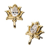 14K Gold Threadless Lotus Pear CZ Top