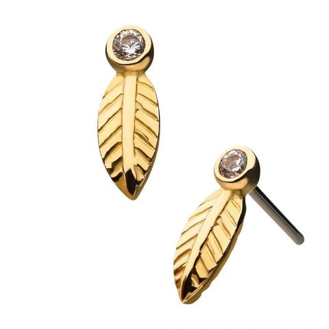 14K Gold Threadless Leaf CZ Top