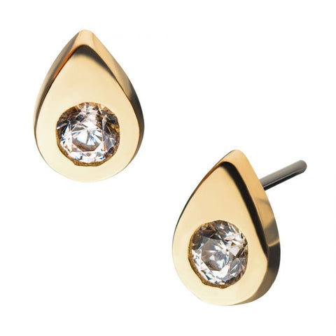 14K Gold Threadless Pear Center CZ Top