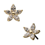 14K Gold Threadless Prong 5 Petal Flower CZ Top