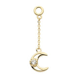 14K Gold Moon CZ Chain Dangle Charm