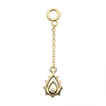 14K Gold Pear Bead CZ Chain Dangle Charm