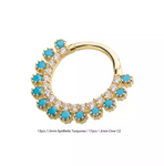 14K Gold Double Row Prong Set CZ and Turquoise Front Facing Clicker