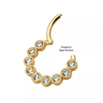 14K Gold 9-Cluster Bezel Set CZ Beaded Edge Front Facing Clicker