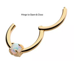 14K Gold Prong Set White Opal Front Facing Clicker