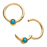 14K Gold Bezel Set Front Turquoise/White Enamel Front Facing Clicker