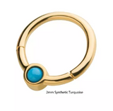 14K Gold Bezel Set Front Turquoise/White Enamel Front Facing Clicker