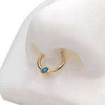 14K Gold Bezel Set Front Turquoise/White Enamel Front Facing Clicker