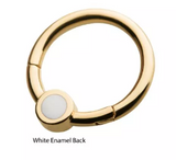 14K Gold Bezel Set Front Turquoise/White Enamel Front Facing Clicker