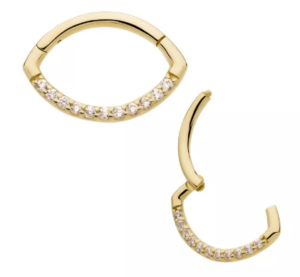 14K Gold Prong Set CZ Front Facing Oval Clicker