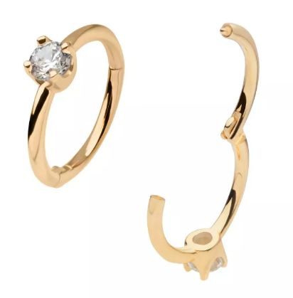 14K Gold Prong Set Single CZ Side Facing Clicker