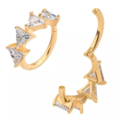 14K Gold Prong Set 4 CZ Triangle Side Facing Clicker