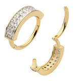 14K Gold Double Row Prong Set CZ Side Facing Clicker