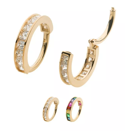 14K Gold Square CZ/Rainbow Side Facing Clicker (2 colors)