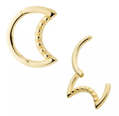 14K Gold Bead Crescent Moon  Front Facing Clicker