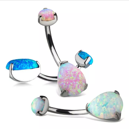 Titanium Internally Threaded Double Opal Pear Navel Curve (3 colors)