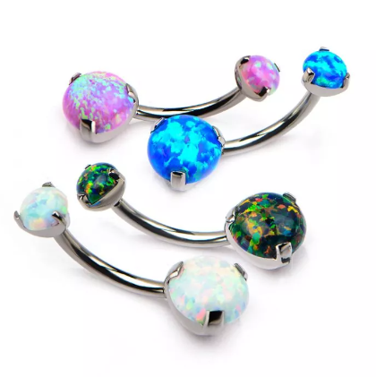 Titanium Internally Threaded Prong Set Double Opal Navel Curve (5 colors)