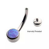 Titanium Internally Threaded Bezel Set Double Opal Smooth Back Navel Curve (3 colors)