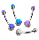 Titanium Internally Threaded Bezel Set Double Opal Flat Back Navel Curve (4 colors)