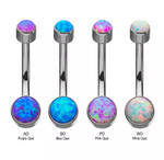 Titanium Internally Threaded Bezel Set Double Opal Flat Back Navel Curve (4 colors)