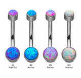 Titanium Internally Threaded Bezel Set Double Opal Flat Back Navel Curve (4 colors)