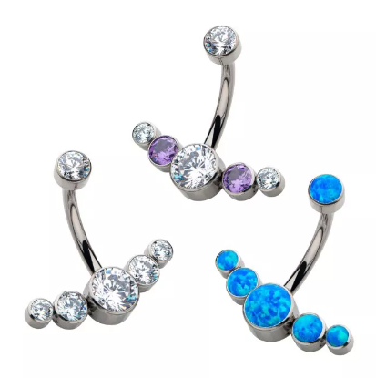 Titanium Internally Threaded 5pcs Bezel Set CZ/Opal Cluster Navel Curve (8 colors)