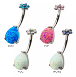 Titanium Internally Threaded Prong Set CZ/Opal Flower Top/Pear Bottom Navel Curve (7 colors)