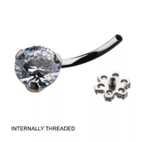 Titanium Internally Threaded Prong Set CZ/Opal Flower Top/Pear Bottom Navel Curve (7 colors)