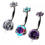 Titanium Internally Threaded Prong Set CZ/Opal Flower Top/Round Bottom Navel Curve (7 colors)