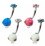 Titanium Internally Threaded Prong Set CZ/Opal Flower Top/Round Bottom Navel Curve (7 colors)