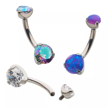 Titanium Internally Threaded Prong Set Round CZ/Opal Fixed Navel Curve (6 colors)