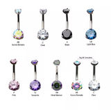 Titanium Internally Threaded 3-Prong Set Double CZ Fixed Navel Curve (7 colors)