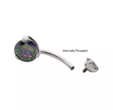 Titanium Internally Threaded 3-Prong Set Double CZ Fixed Navel Curve (7 colors)