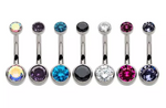 Titanium Internally Threaded Bezel Set Double CZ Rounded Back Navel Curve (7 colors)