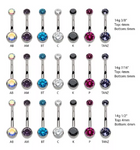 Titanium Internally Threaded Bezel Set Double CZ Rounded Back Navel Curve (7 colors)