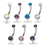 Titanium Internally Threaded Bezel Set Double CZ Rounded Back Navel Curve (7 colors)