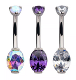 Titanium Internally Threaded Round CZ Top Oval CZ Fixed Bottom Navel Curve (3 colors)