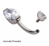 Titanium Internally Threaded Round CZ Top Oval CZ Fixed Bottom Navel Curve (3 colors)